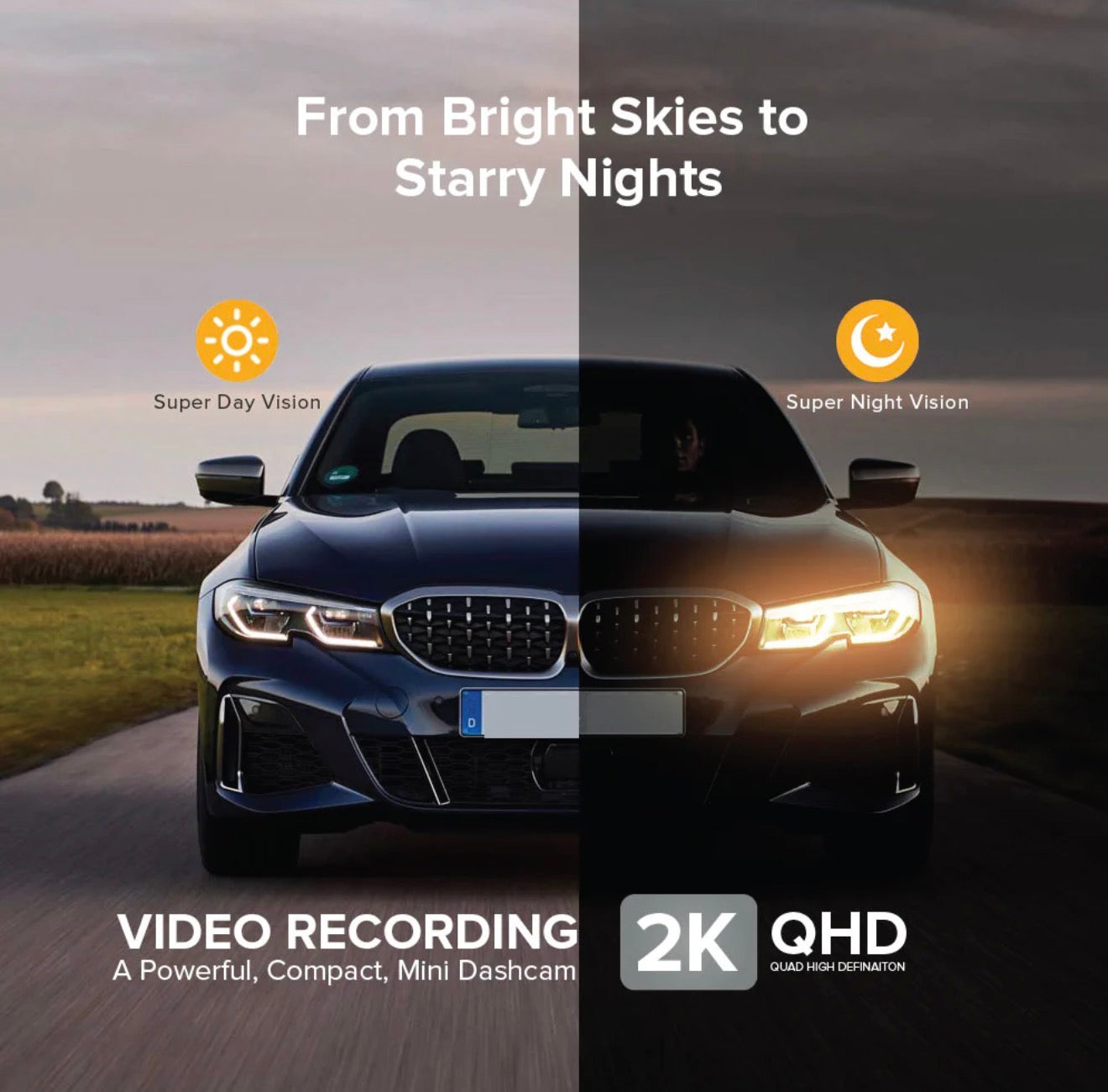 STELLAR DRIVE 3K Dual Dash Cam for Car | 2K HD Resolution | UHD Front, 3-inch Smart Display Dashcam | Wi-Fi APP | 140° View Night Vision, G-Sensor