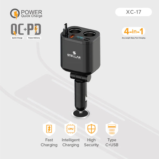 STELLAR DRIVE XC-17 | Dual 12V Car Mobile Charger | 212.5W