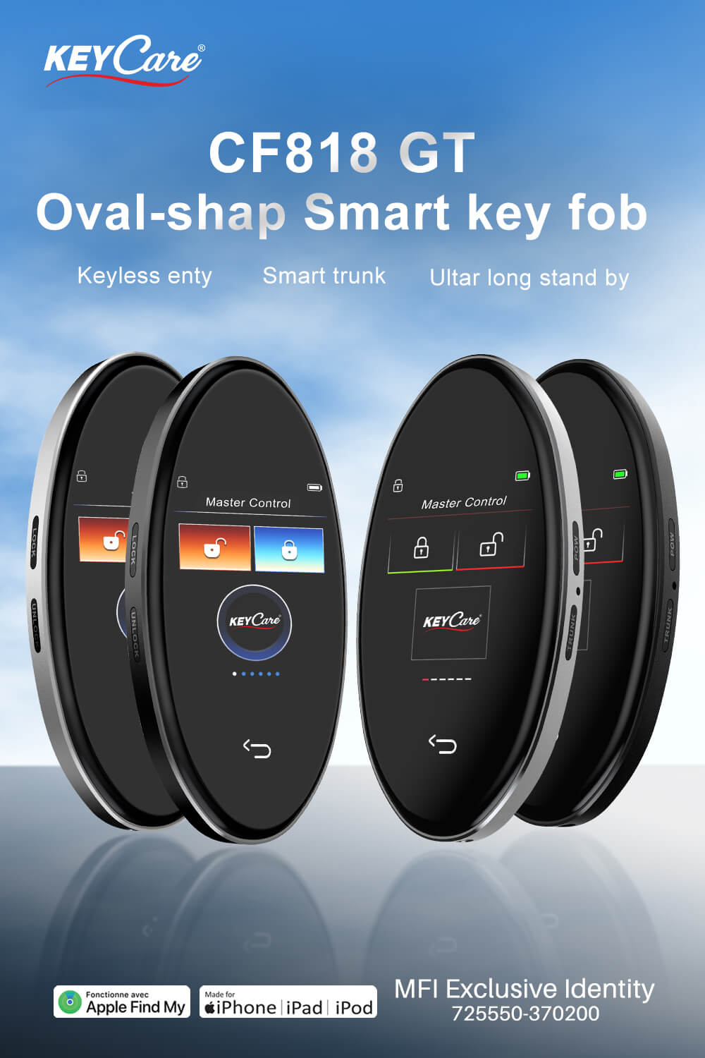 Keycare Sleek 818 2.0 Smart Car Key | UHD Touchscreen Key, Keyless Entry, Anti Theft | Compatible with all cars