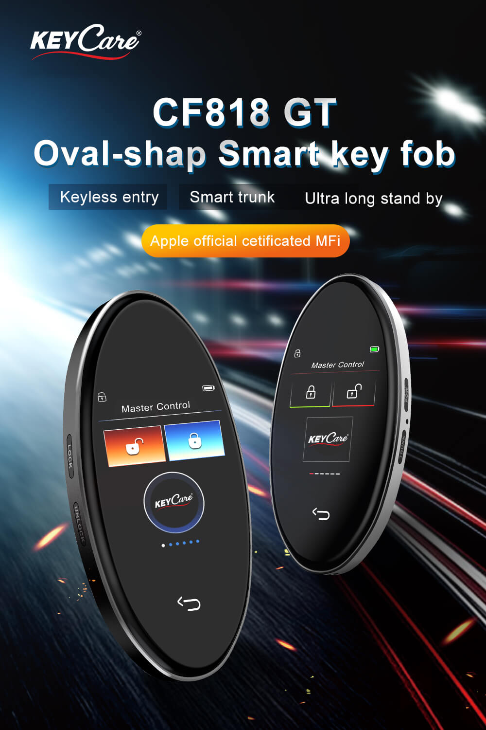 Keycare Sleek 818 2.0 Smart Car Key | UHD Touchscreen Key, Keyless Entry, Anti Theft | Compatible with all cars