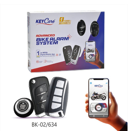 KeyCare Bike Alarm kit Push Button Start | 1 Flip Key & 1 hanging Remote