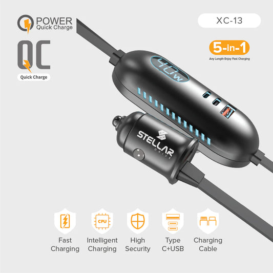 STELLAR DRIVE XC-13 | 5-in-1 Car Mobile Charger | 117W