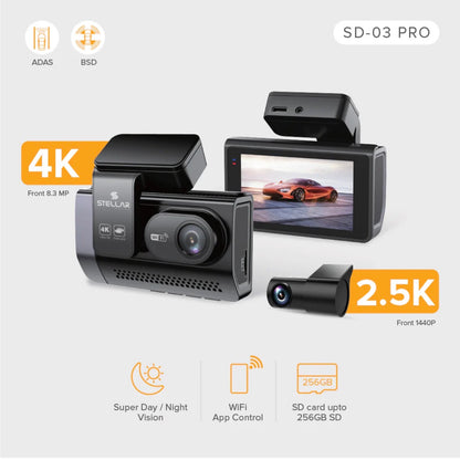 4k Dual Dash Cam | 4K Front + 2.5K Rear Camera | HD Resolution | 3.0” IPS Screen | Night Vision | 140° Wide Angle | Loop Recording | G-Sensor