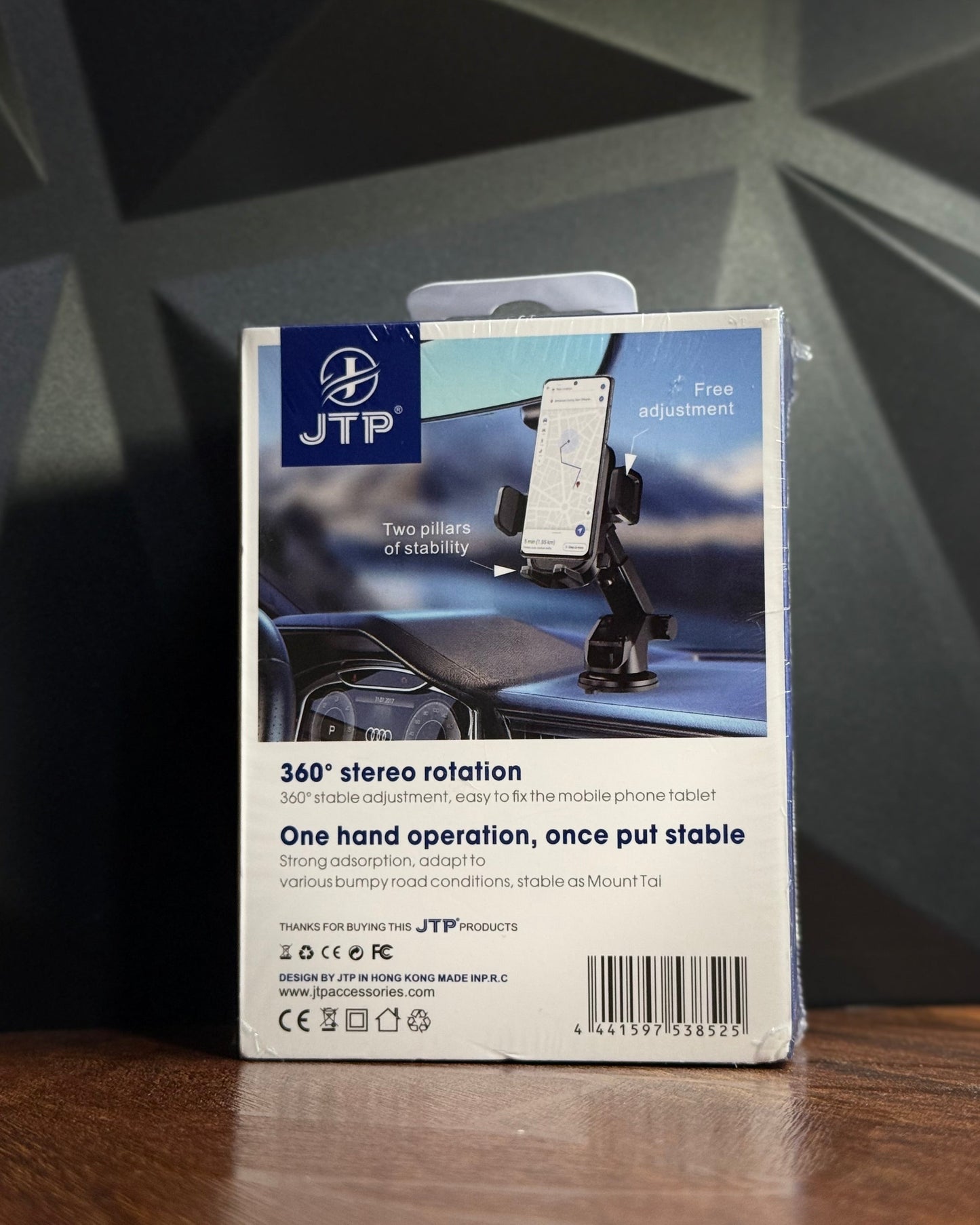 JTP Car Phone Holder, Suction Cup Mount Dashboard Cradle Bracket Adjustable Rack Design Secure Grip Mechanism