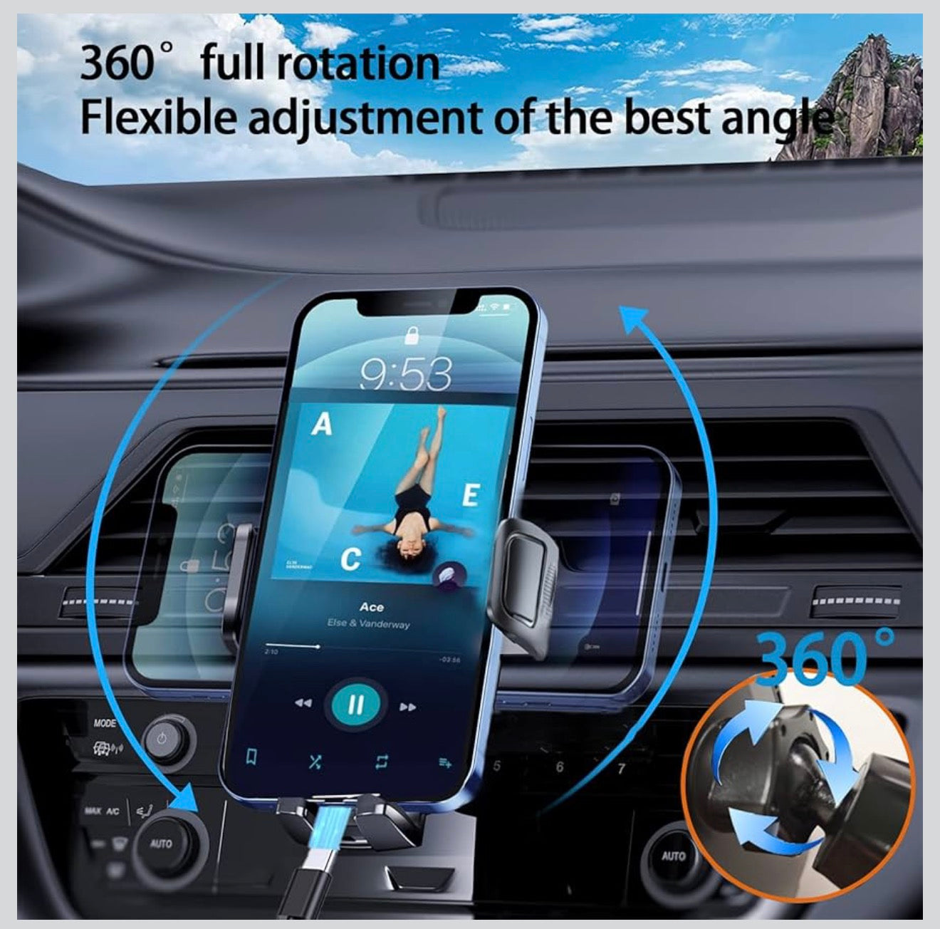 Car AC Vent Phone Holder Stand with 360 Degree Rotation, AC Vent Mount, Strong Grip, Single Hand Use, Shockproof Build, Mobile Stand for Car (Black)