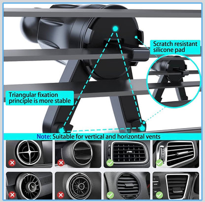 Car AC Vent Phone Holder Stand with 360 Degree Rotation, AC Vent Mount, Strong Grip, Single Hand Use, Shockproof Build, Mobile Stand for Car (Black)